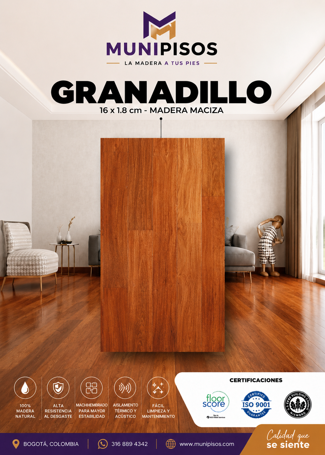 Piso en Madera Granadillo 16 x 1.8 cm Por Metro cuadrado